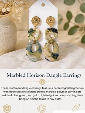 Marbled Horizon Dangle Earrings — Blue & Green